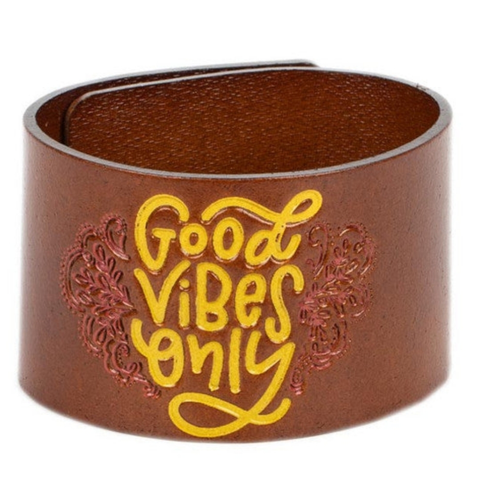 EASY ENERGY -  LEATHER "GOOD VIBES ONLY" INSPIRATIONAL WRAP BRACELET